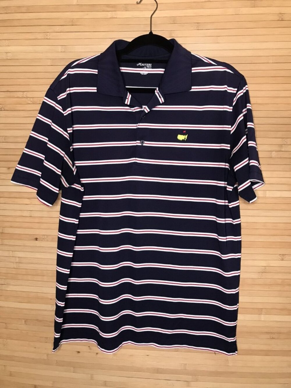 Masters Tech sz L Golf Polo Short Sleeve Shirt Stripes Red Blue White Men's - Picture 1 of 6